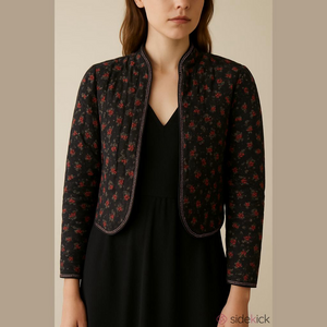 VINTAGE Quilted Floral Black and red crop Jacket